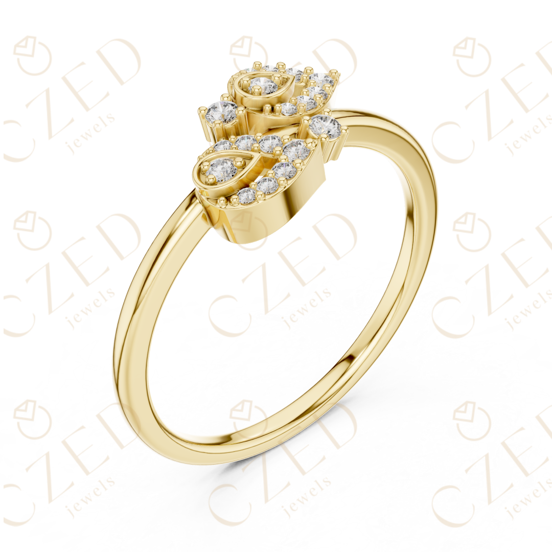 Round Cut Diamond Open Leaf Bypass Ring with Pavé Accents