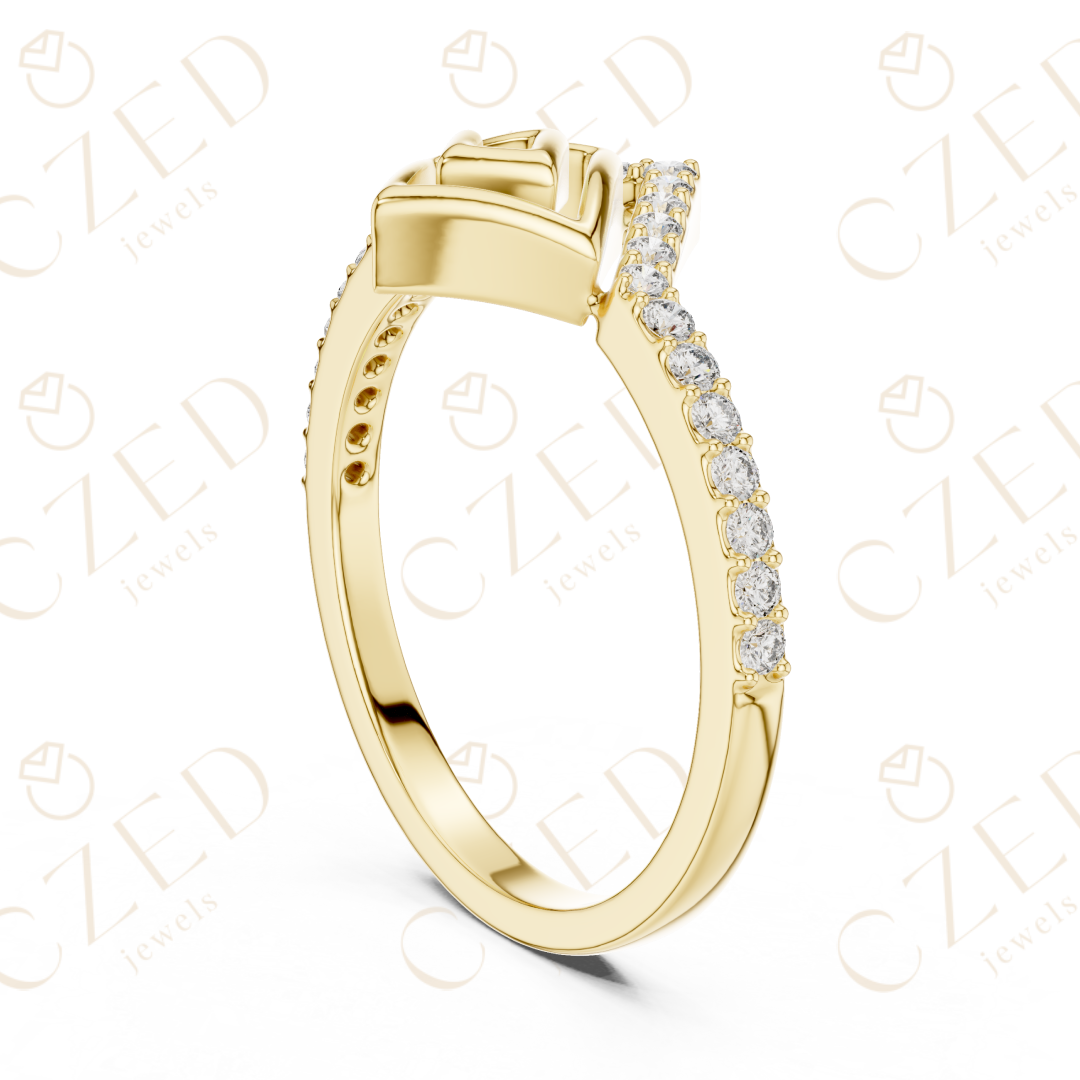 Round Cut Diamond Geometric Chevron Open Band Ring