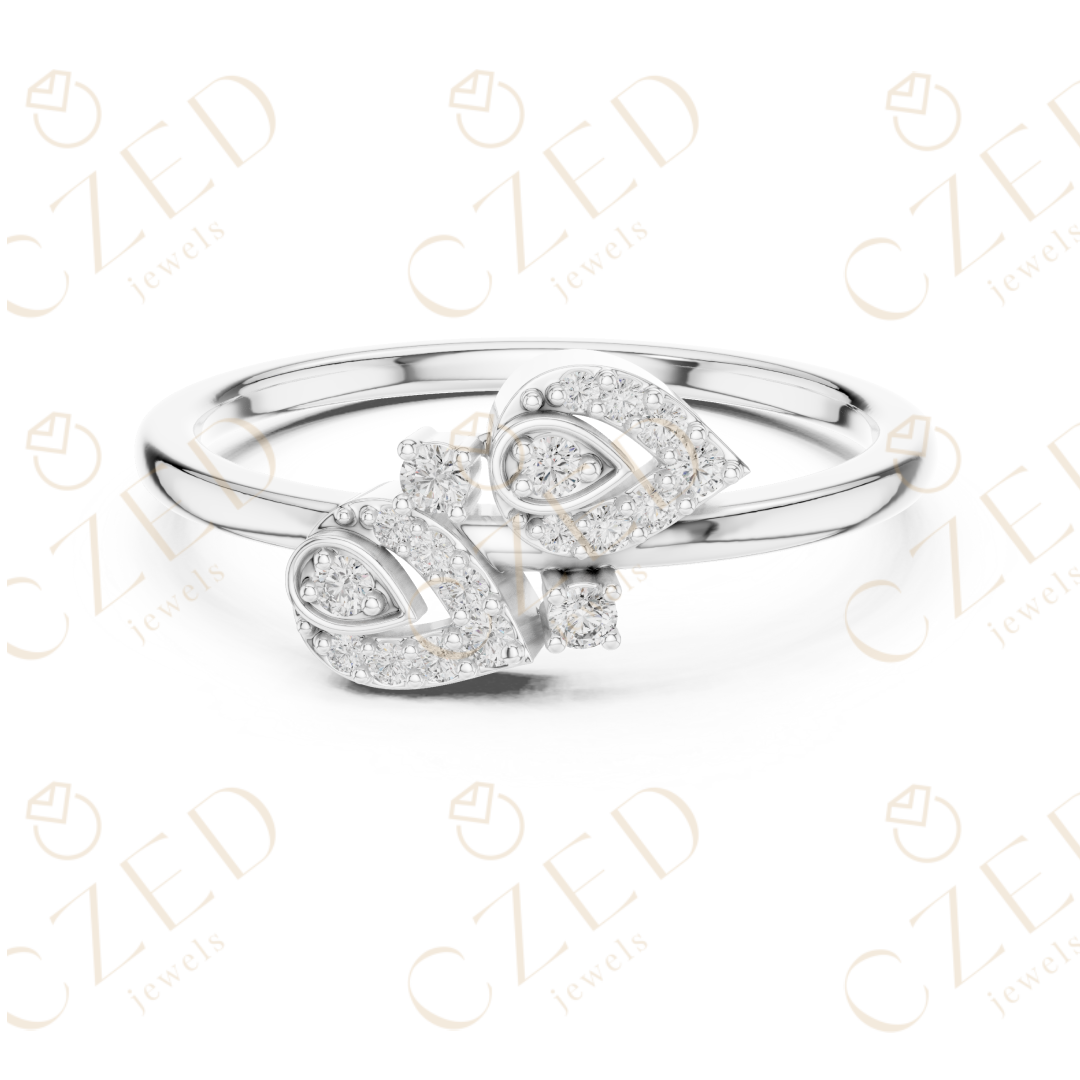 Round Cut Diamond Open Leaf Bypass Ring with Pavé Accents