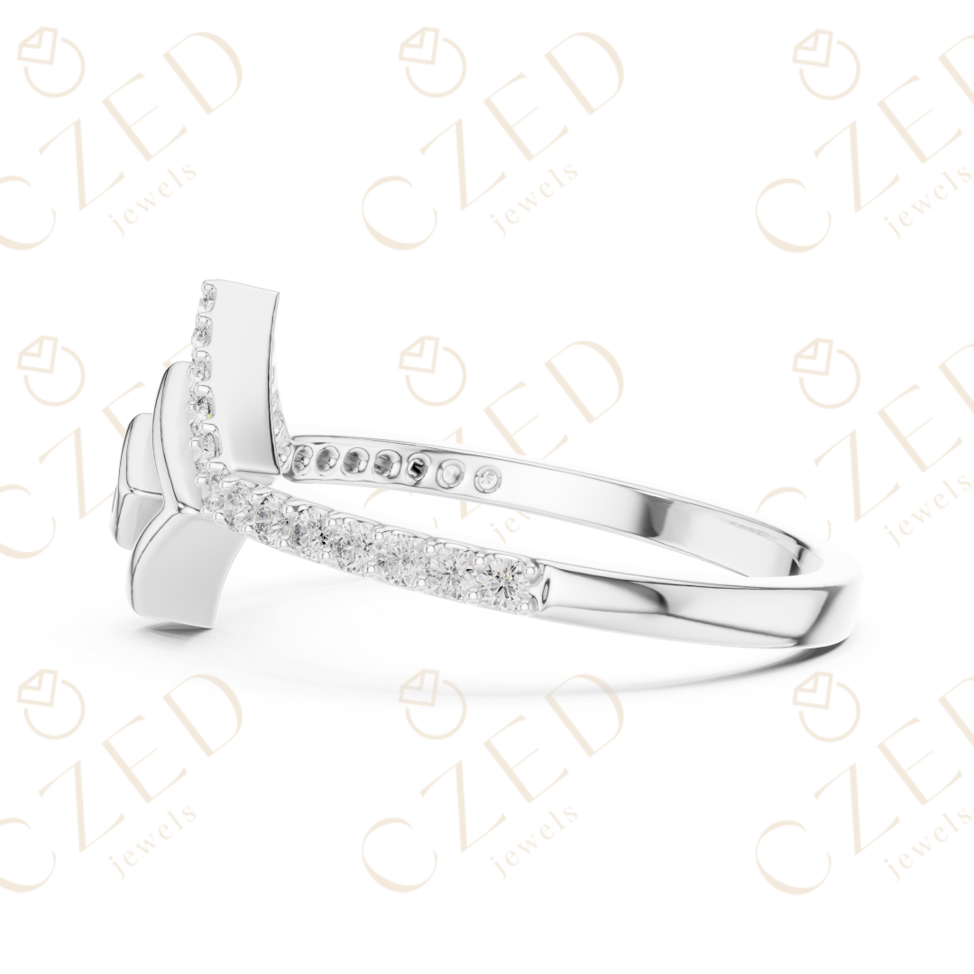 Round Cut Diamond Geometric Chevron Open Band Ring