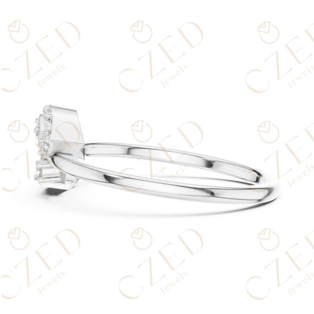 Round Cut Diamond Open Leaf Bypass Ring with Pavé Accents