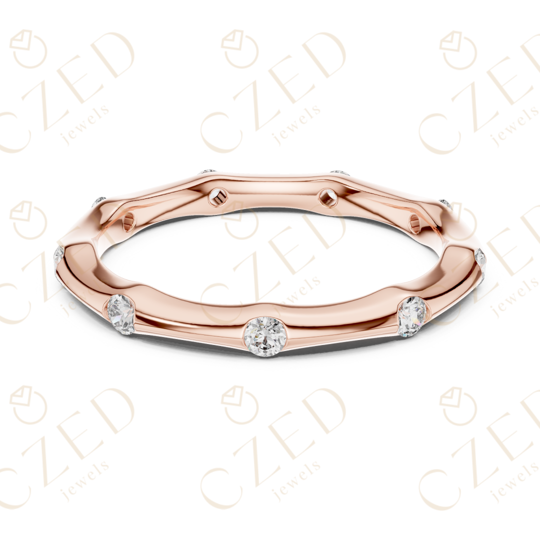 Round Brilliant Bezel-Set Diamond Station Band with Timeless Symmetry