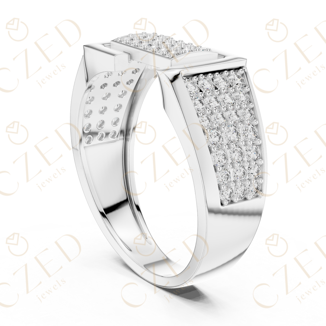 Round Cut Diamond Pavé Panel Men’s Band with Structured Frame