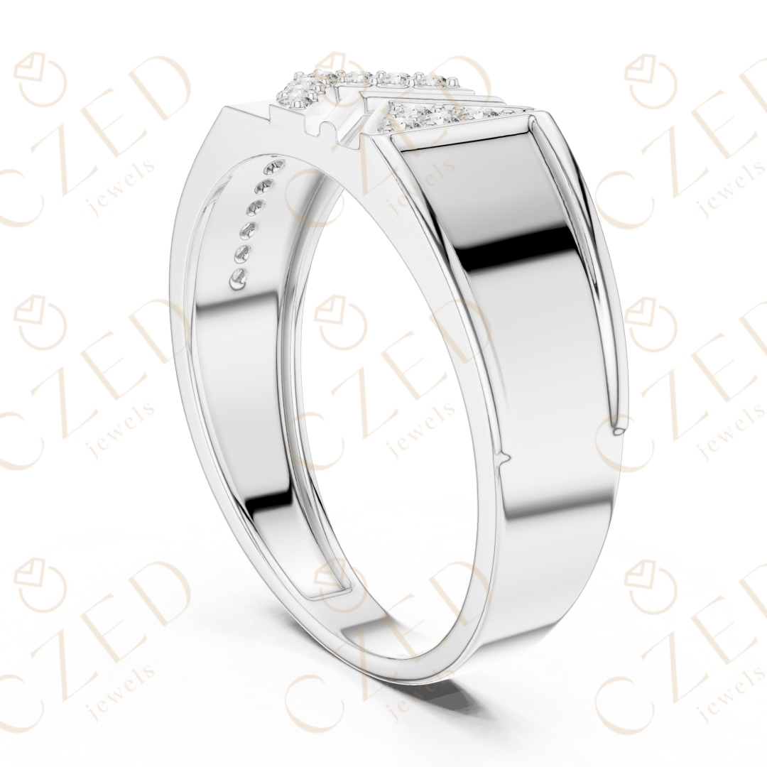 Round Cut Diamond Geometric Chevron Panel Band