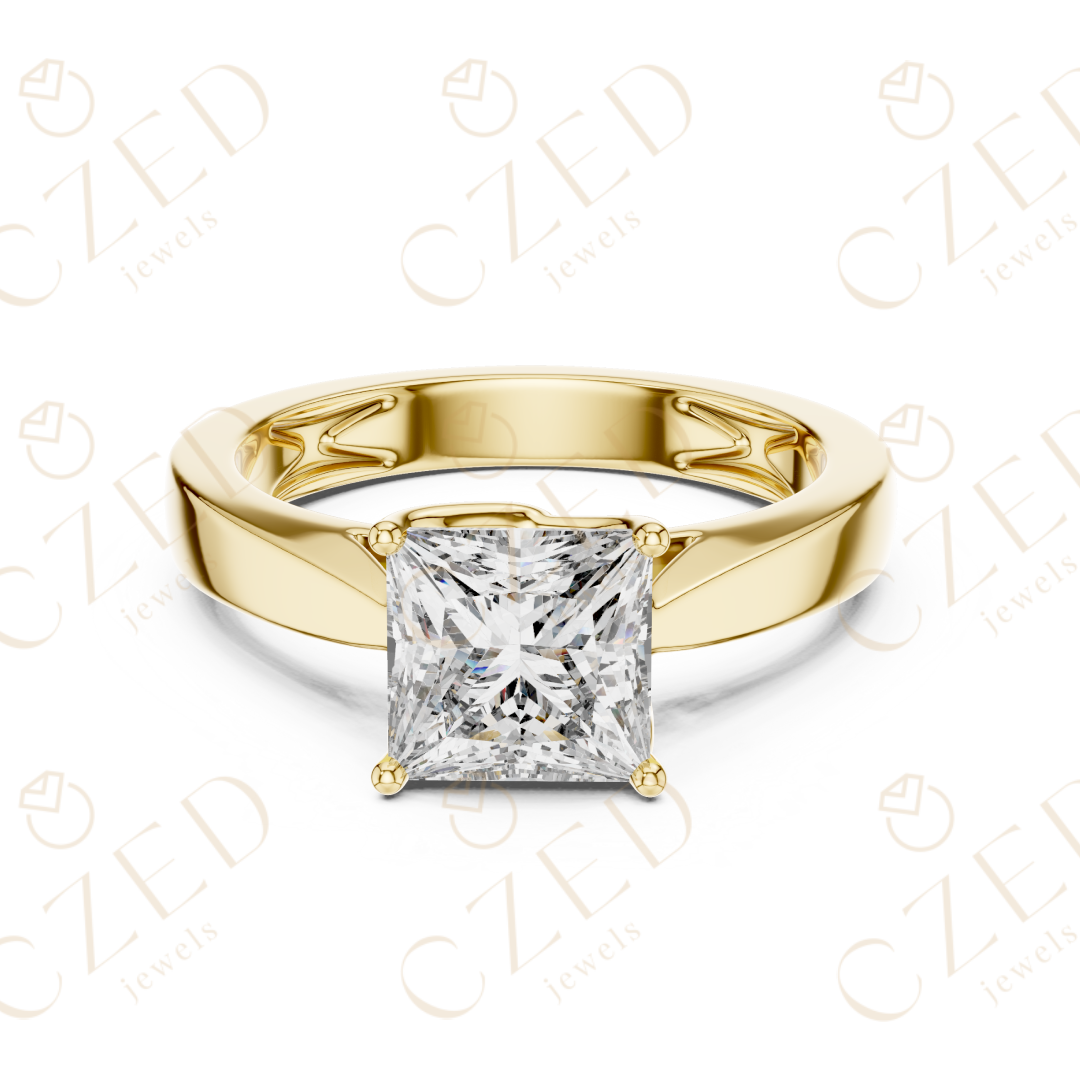 Princess Cut Solitaire Diamond Ring with Clean Modern Band