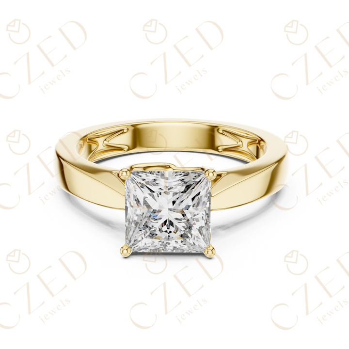 Princess Cut Solitaire Diamond Ring with Clean Modern Band