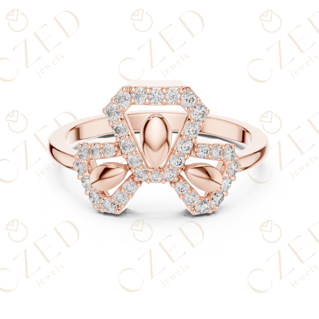 Round Cut Diamond Butterfly Halo Fashion Ring with Pavé Brilliance