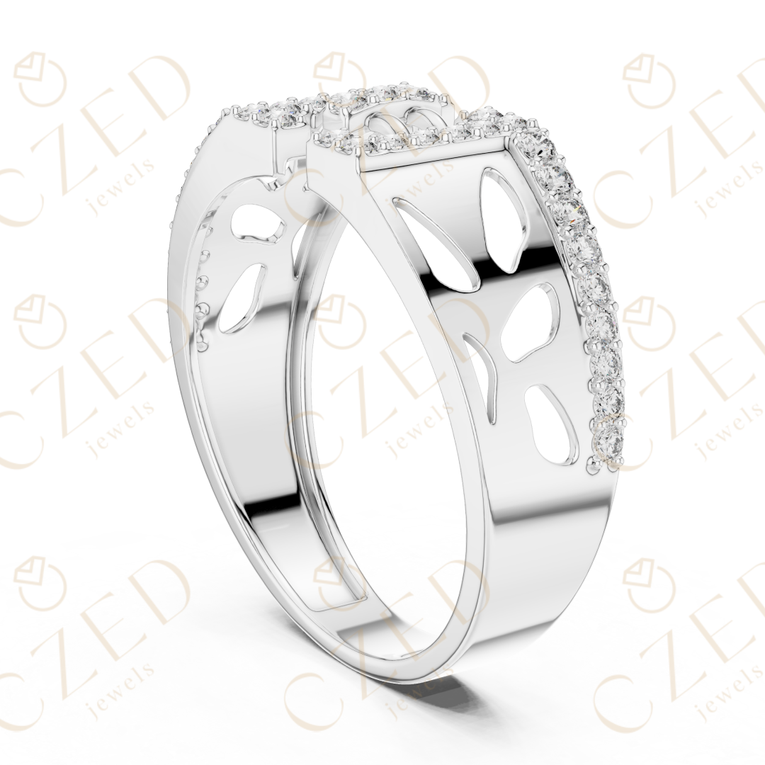 Round Cut Diamond Geometric Open Panel Band Ring