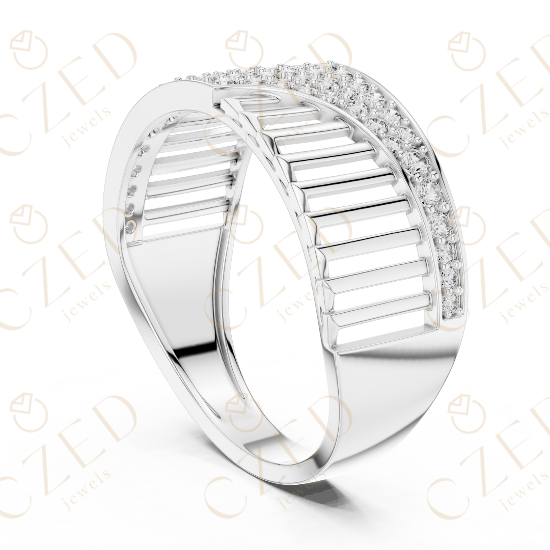 Round Cut Diamond Pavé Twist Openwork Band Ring