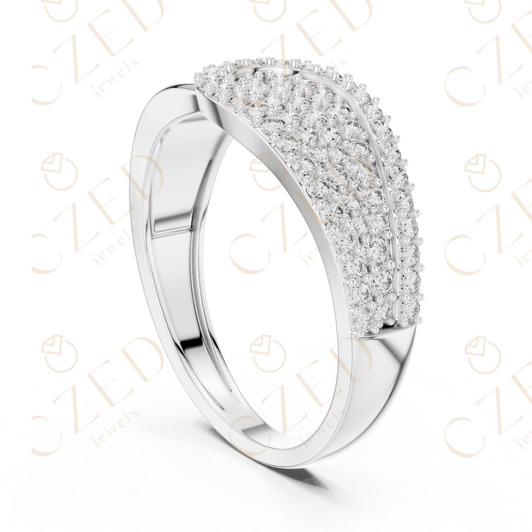 Oval Layered Diamond Cluster Ring with Graduated Pavé Design