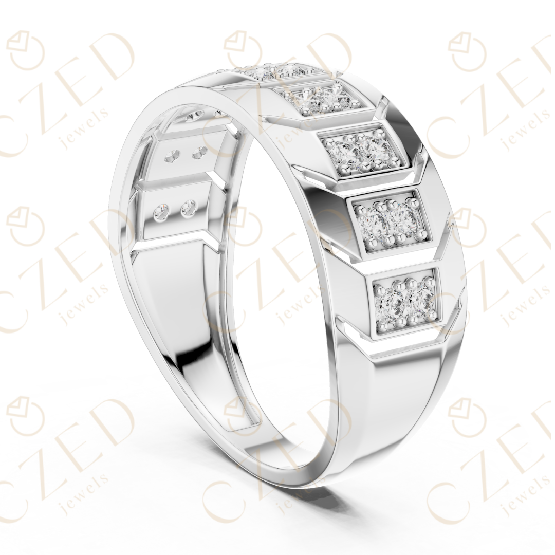 Round Brilliant Diamond Geometric Panel Band Ring