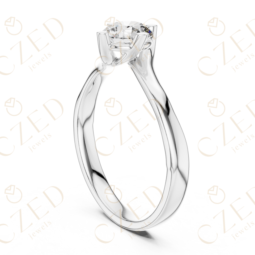 Round Brilliant Solitaire Diamond Ring with Sculpted Twist Band