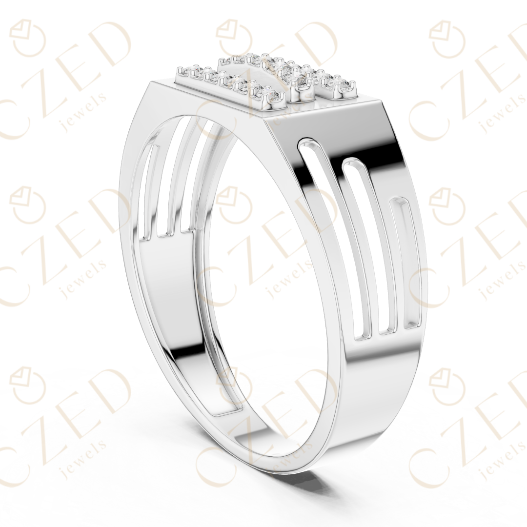 Round Cut Diamond Triple Row Panel Band Ring