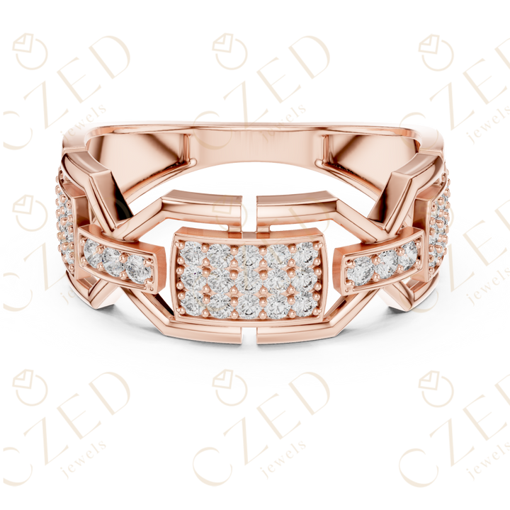 Geometric Rectangular Pavé Round Cut Diamond Band Ring