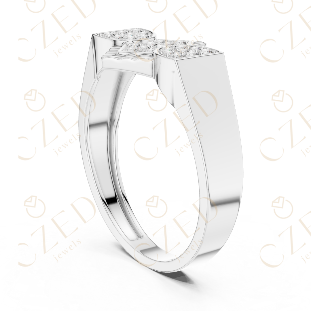 Geometric Diamond Cluster Band Ring with Pavé Panels