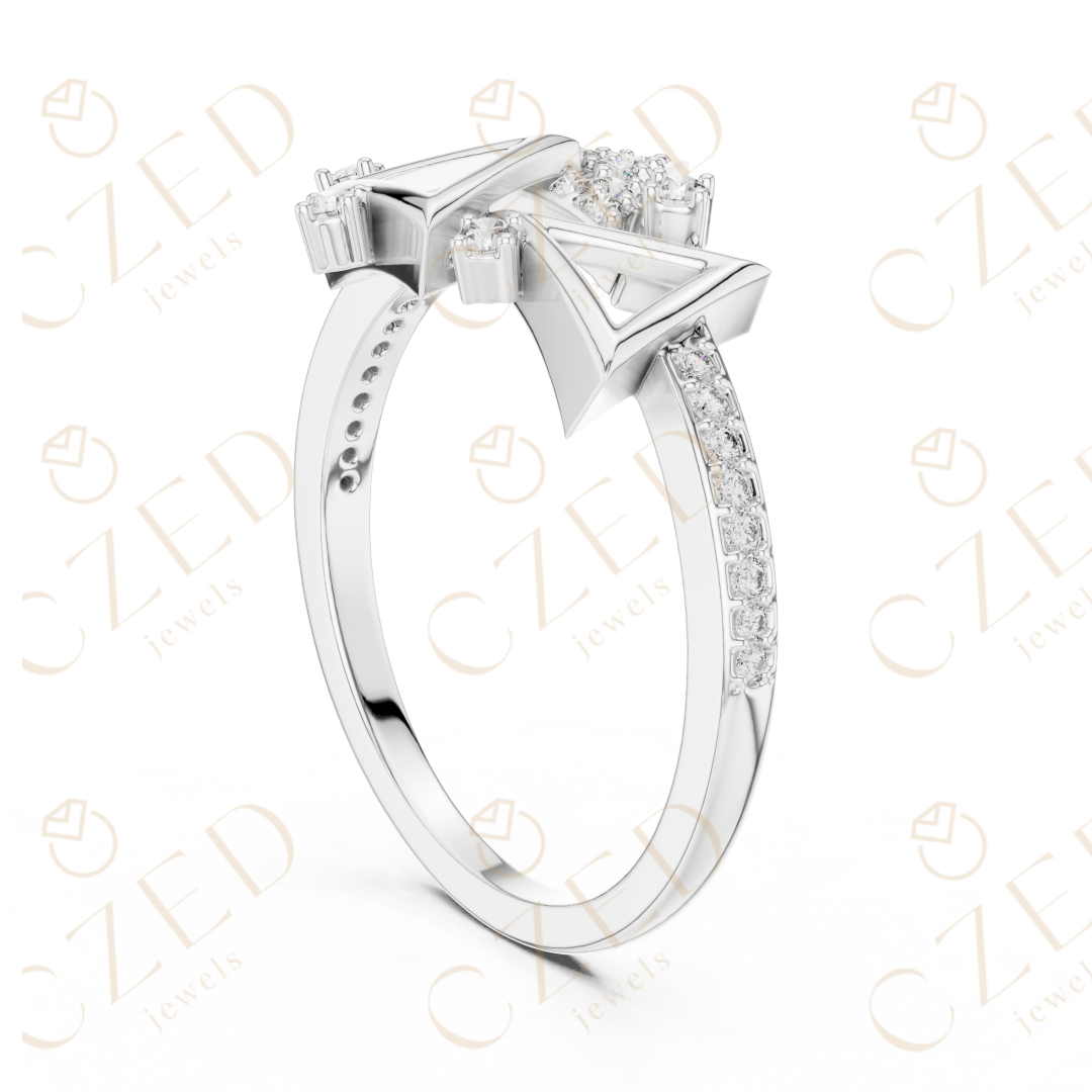 Geometric Triangle Cluster Diamond Ring with Pavé Accents