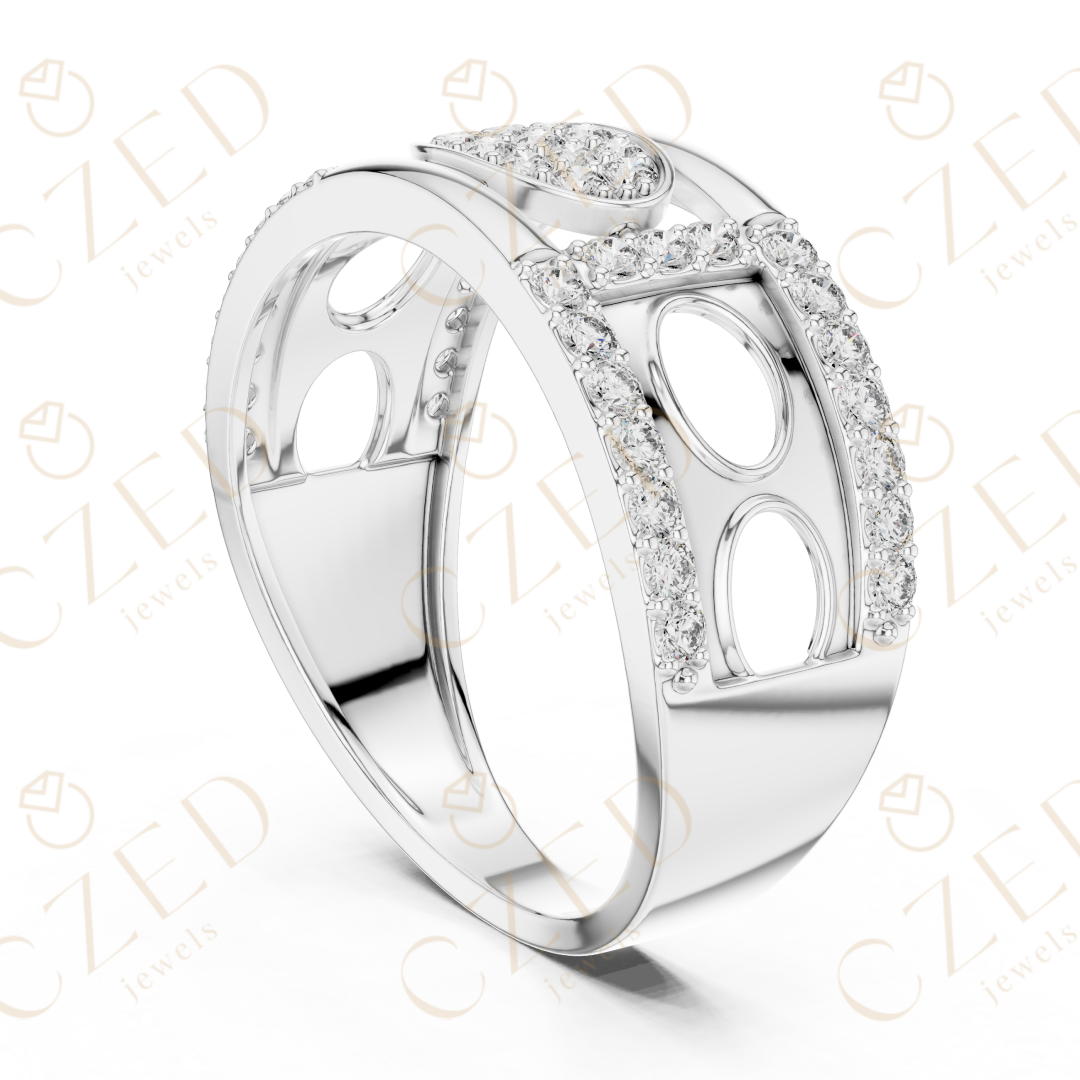 Round Cut Diamond Pavé Panel Men’s Band with Openwork Design