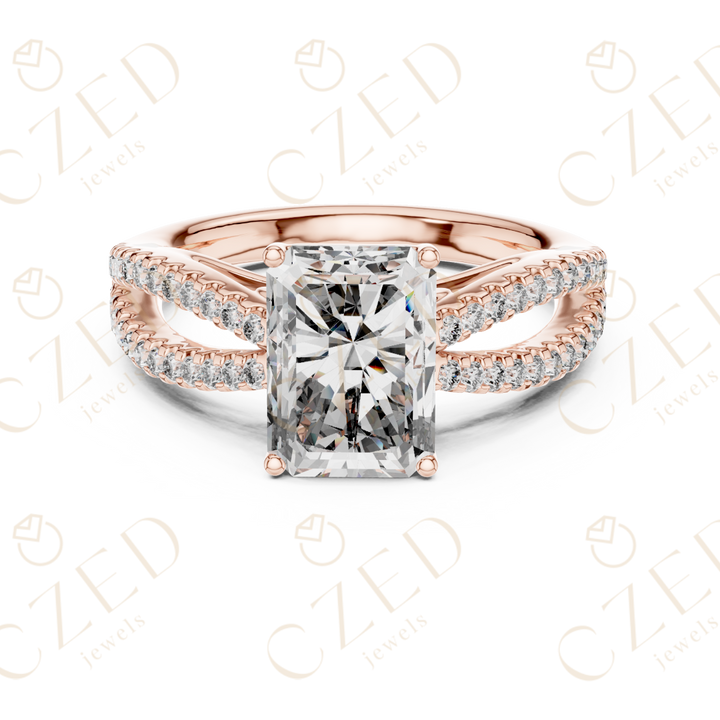 Radiant Cut Diamond Solitaire Ring with Pavé Set Split Shank