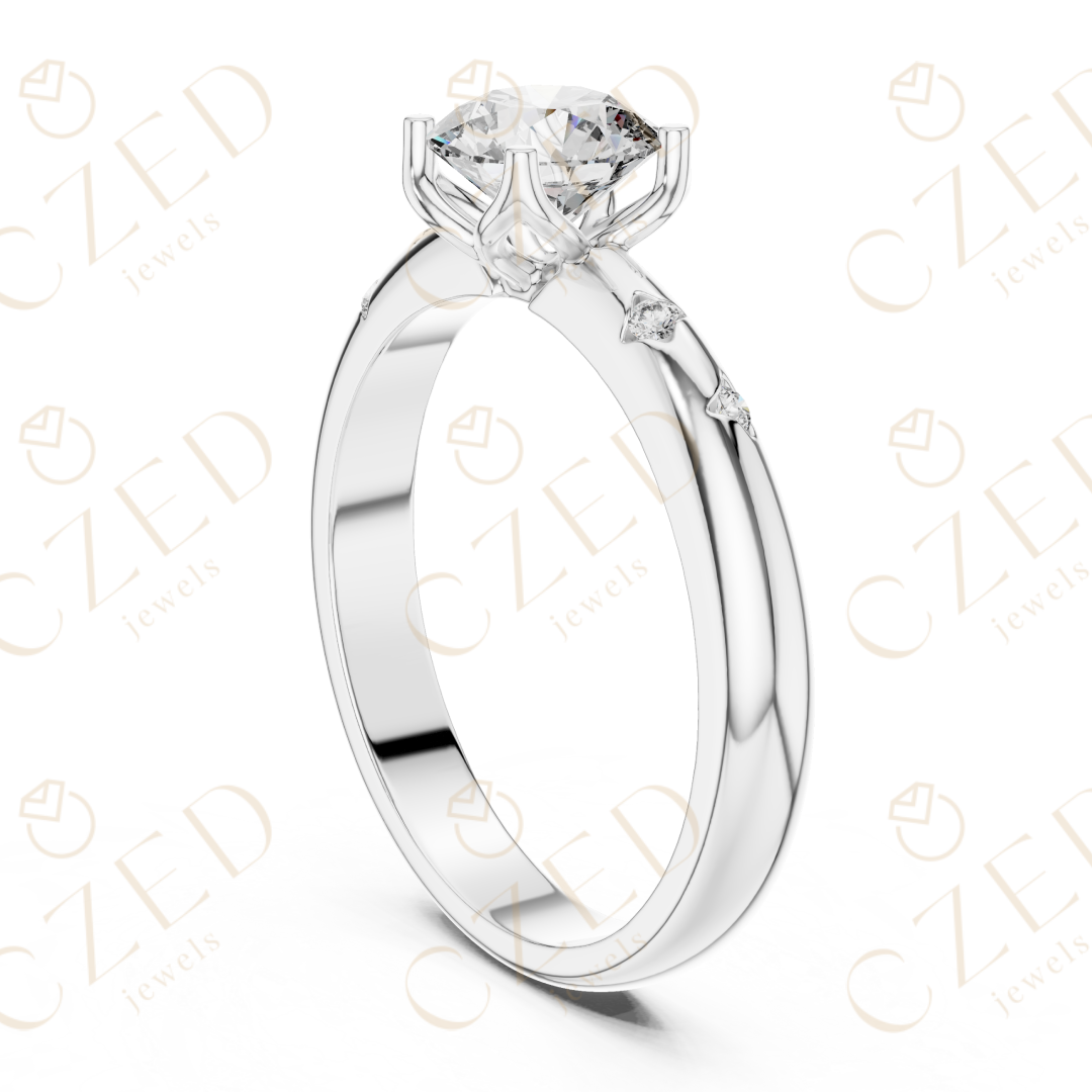 Round Brilliant Solitaire Diamond Ring with Bezel Accented Band