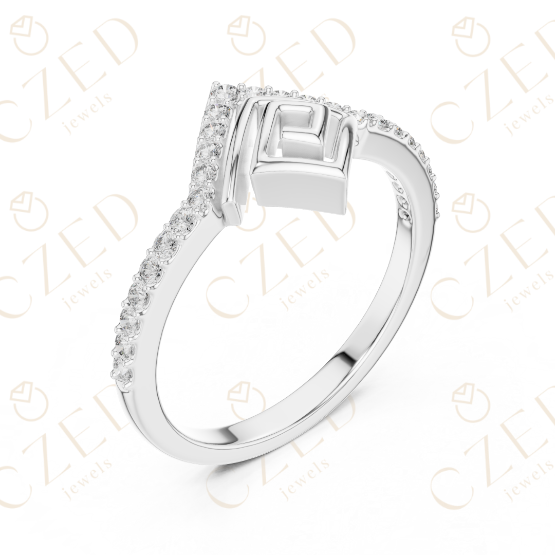 Round Cut Diamond Geometric Chevron Open Band Ring