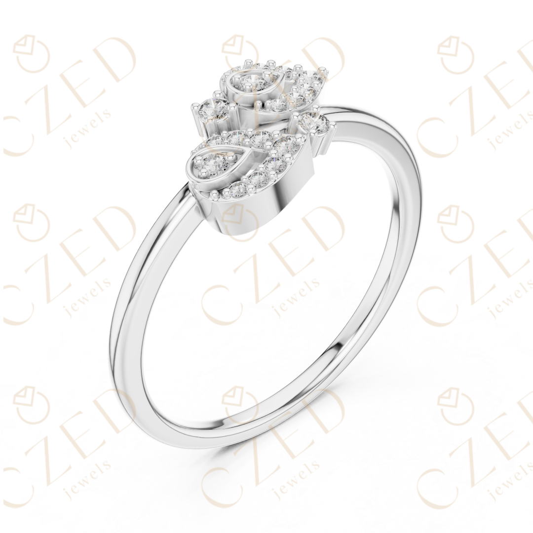 Round Cut Diamond Open Leaf Bypass Ring with Pavé Accents