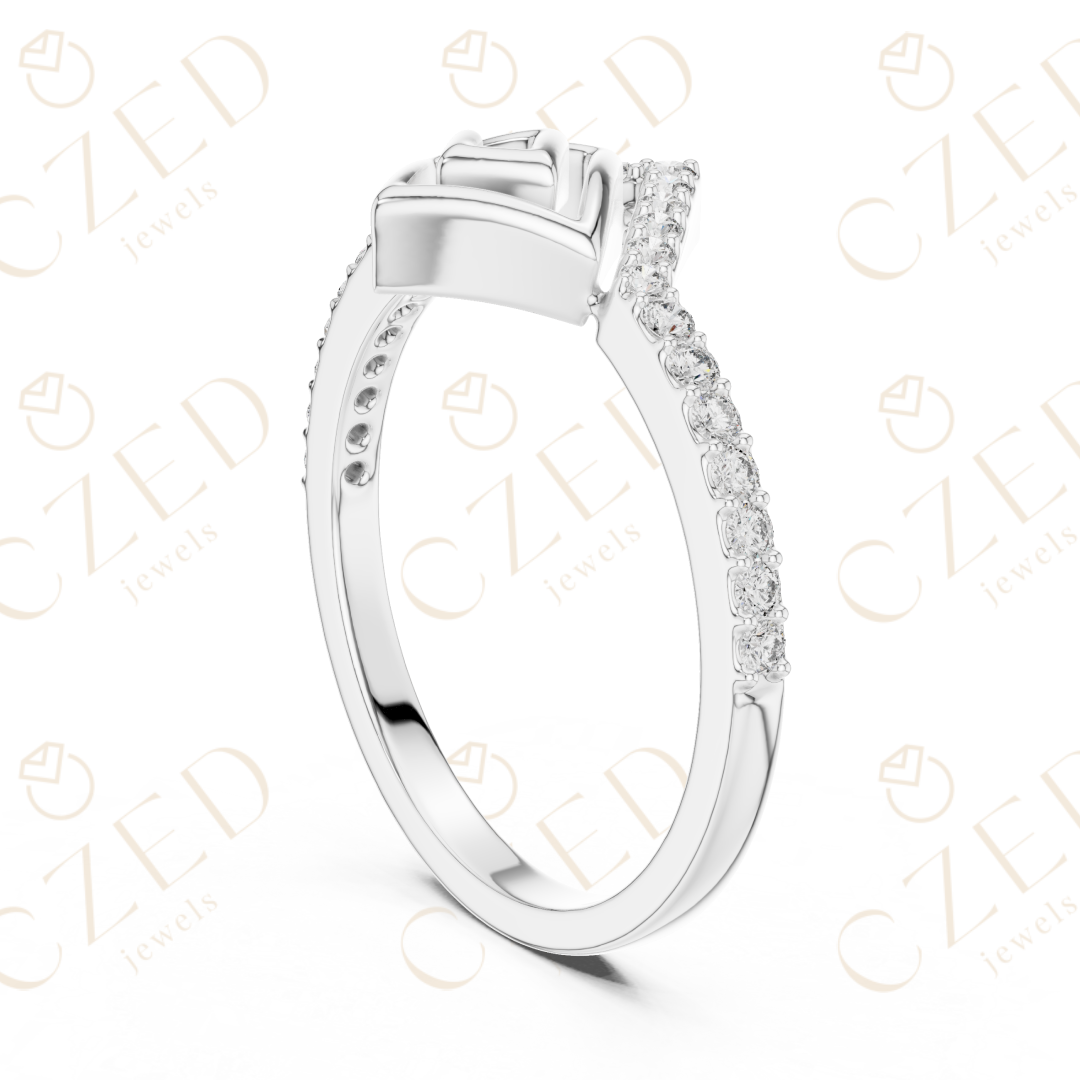 Round Cut Diamond Geometric Chevron Open Band Ring