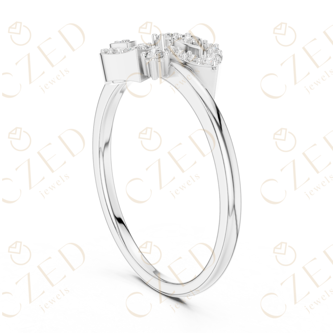 Round Cut Diamond Open Leaf Bypass Ring with Pavé Accents