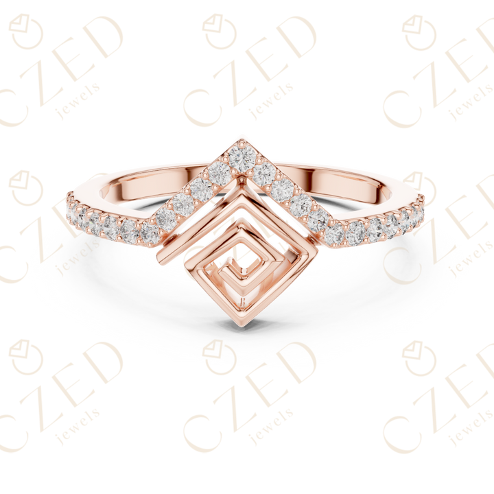 Round Cut Diamond Geometric Chevron Open Band Ring