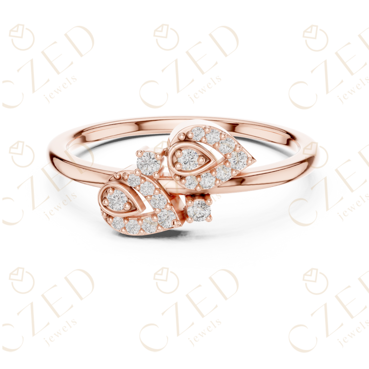 Round Cut Diamond Open Leaf Bypass Ring with Pavé Accents