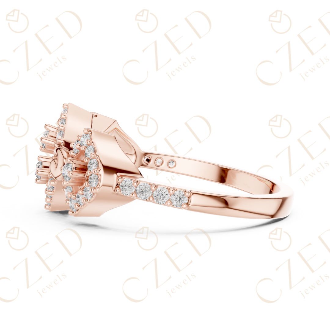 Round Cut Diamond Vintage Inspired Halo Band Ring