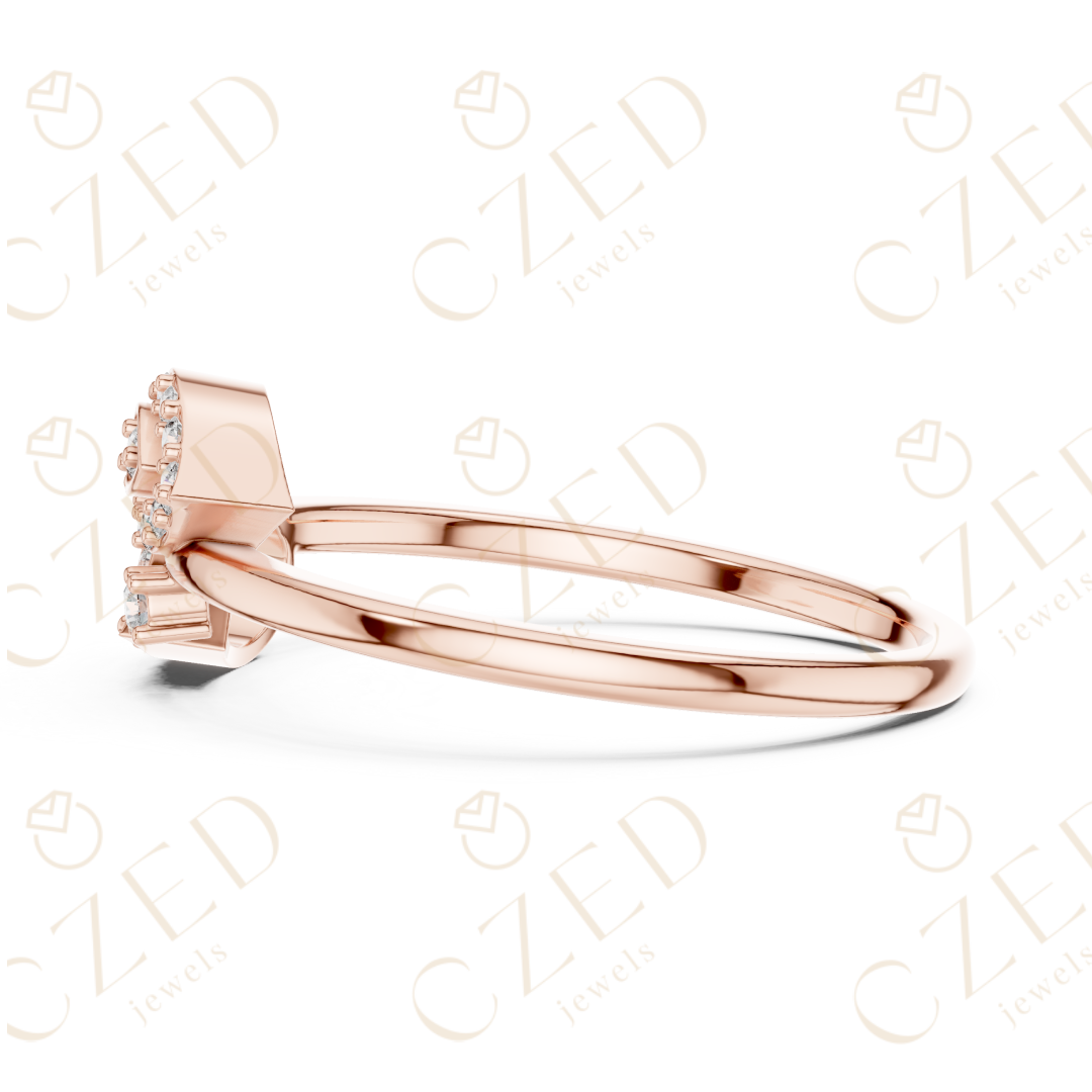 Round Cut Diamond Open Leaf Bypass Ring with Pavé Accents