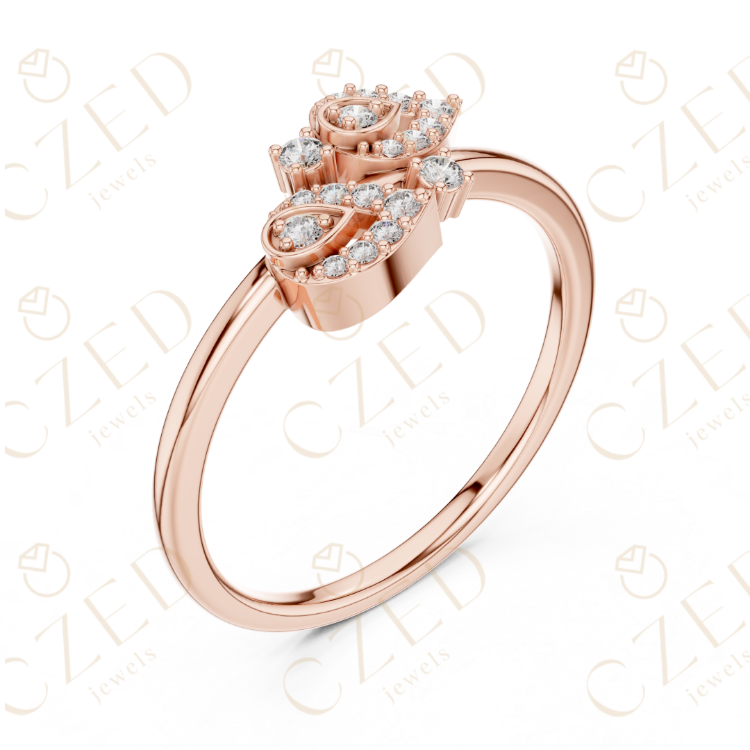 Round Cut Diamond Open Leaf Bypass Ring with Pavé Accents