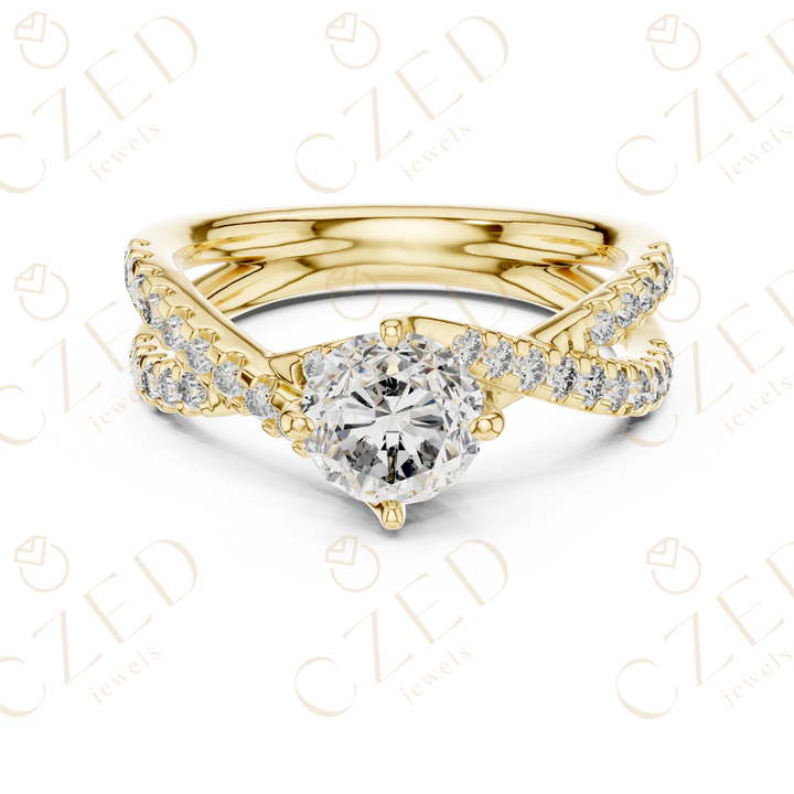 Round Cut Diamond Solitaire with Pavé Twist Band
