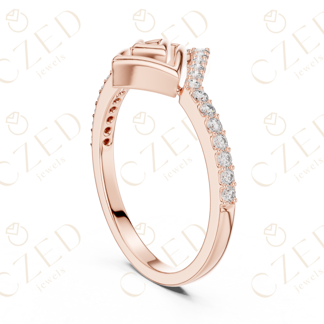 Round Cut Diamond Geometric Chevron Open Band Ring