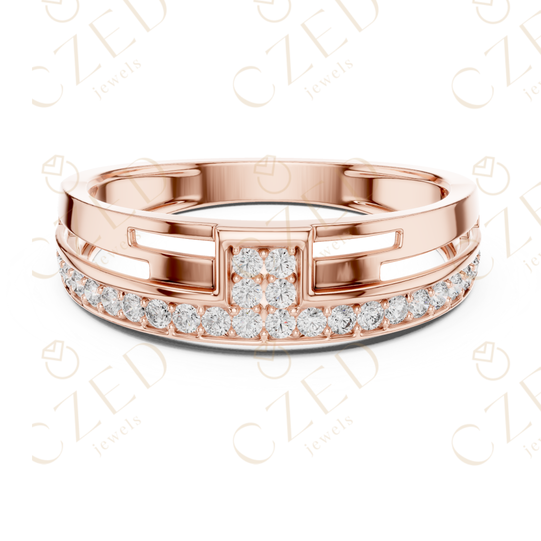 Round Cut Diamond Pavé Panel Men’s Band with Openwork Structure