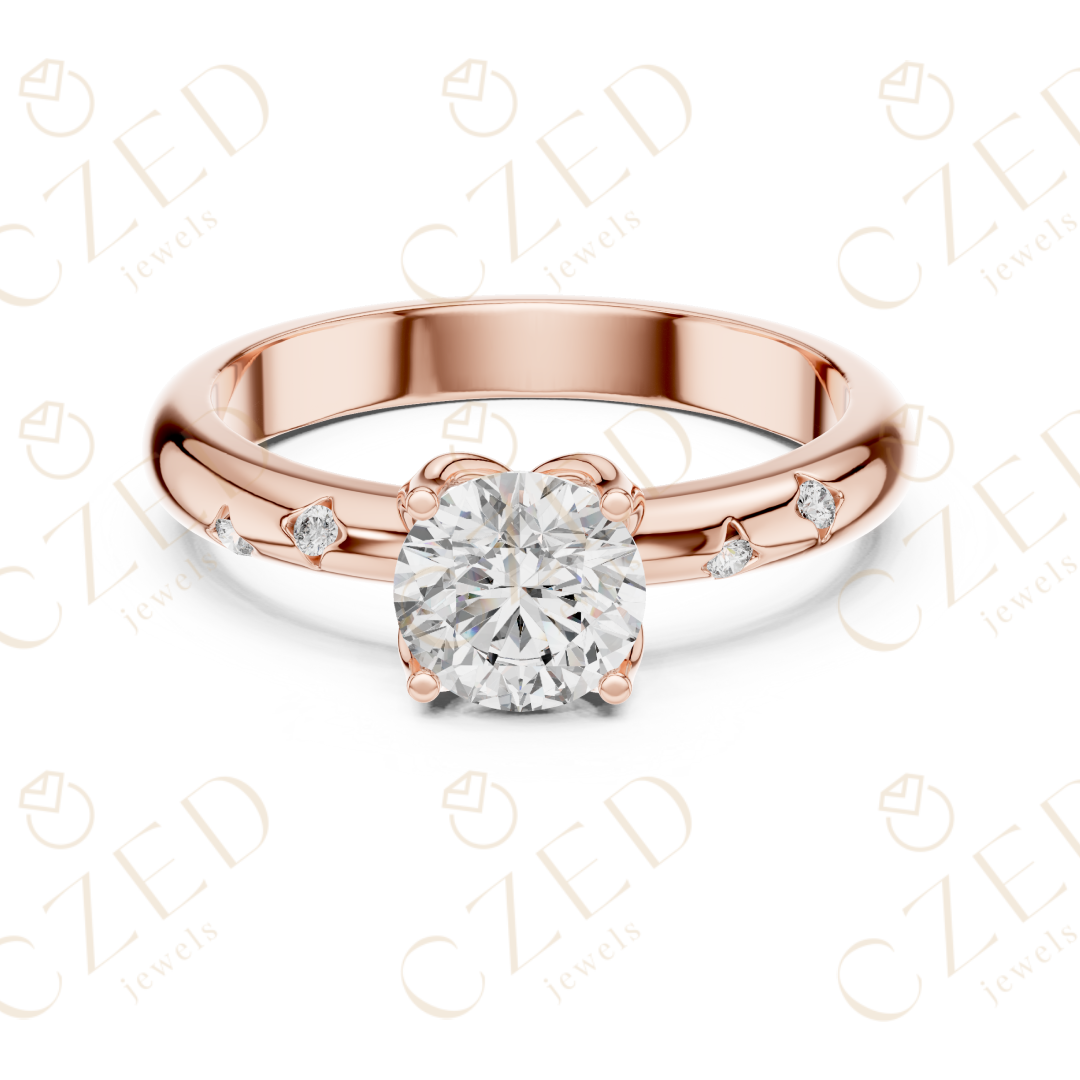 Round Brilliant Solitaire Diamond Ring with Bezel Accented Band