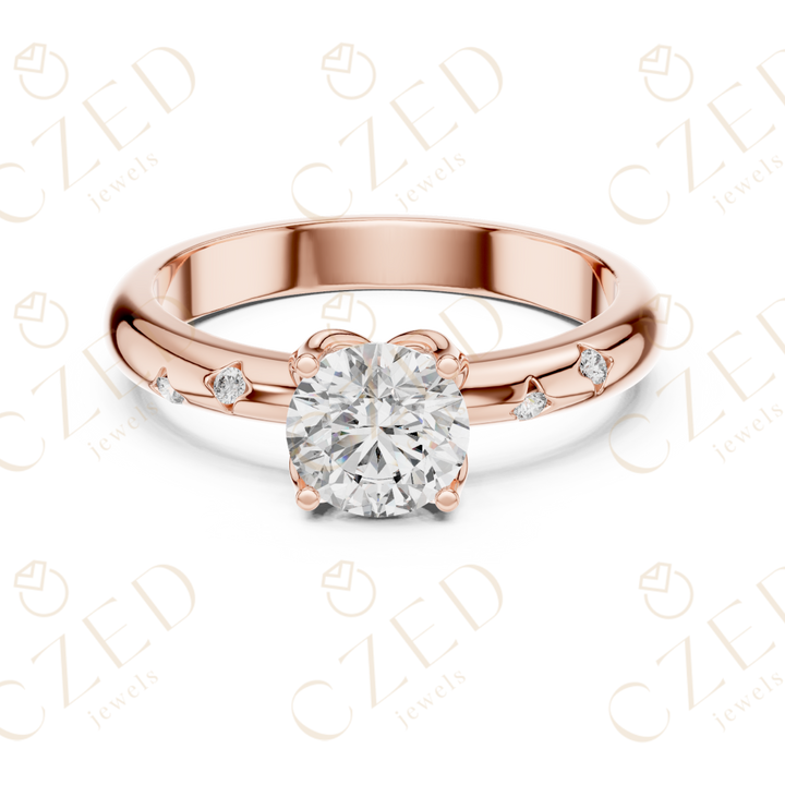 Round Brilliant Solitaire Diamond Ring with Bezel Accented Band