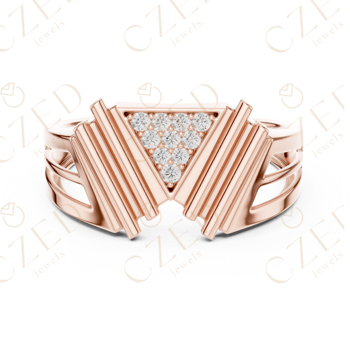 Round Cut Diamond Triangle Cluster Geometric Men’s Band