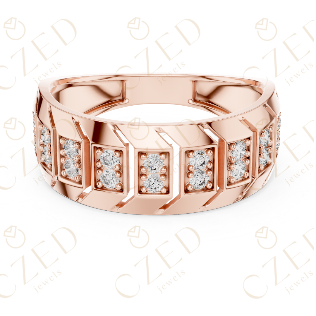 Round Brilliant Diamond Geometric Panel Band Ring