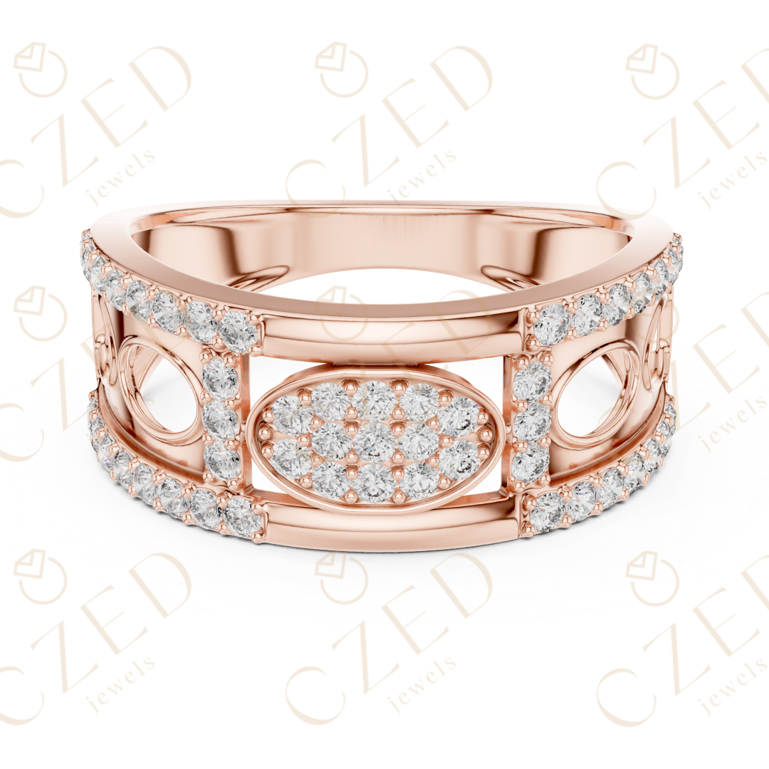 Round Cut Diamond Pavé Panel Men’s Band with Openwork Design