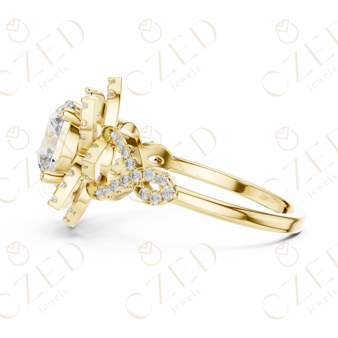 Round Cut Floral Halo Diamond Engagement Ring