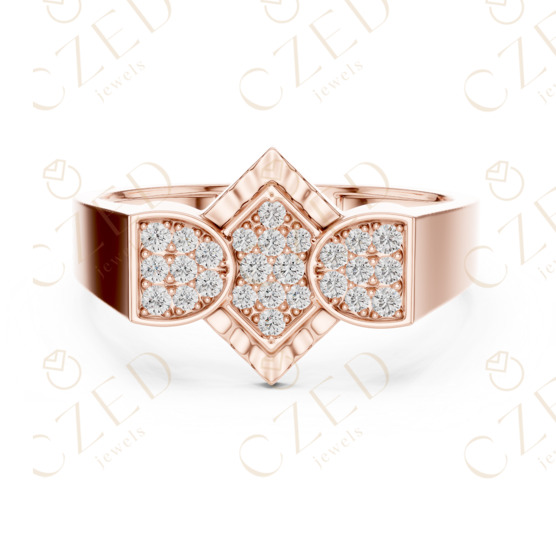 Geometric Diamond Cluster Band Ring with Pavé Panels