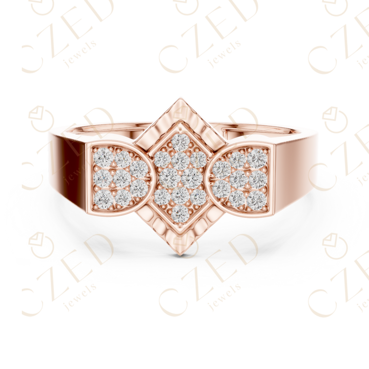 Geometric Diamond Cluster Band Ring with Pavé Panels