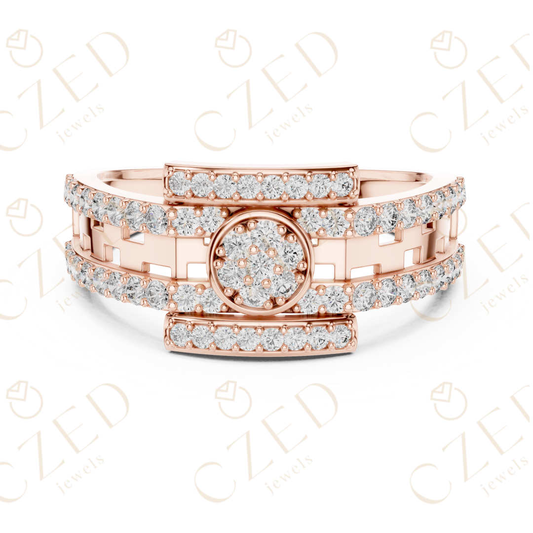 Round Brilliant Diamond Halo Panel Band Ring