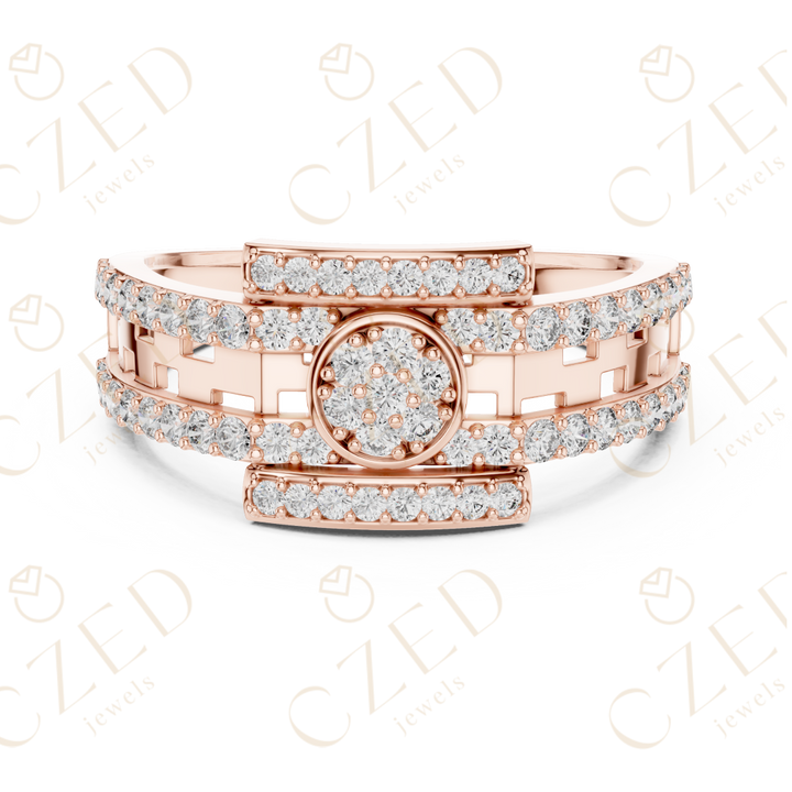 Round Brilliant Diamond Halo Panel Band Ring