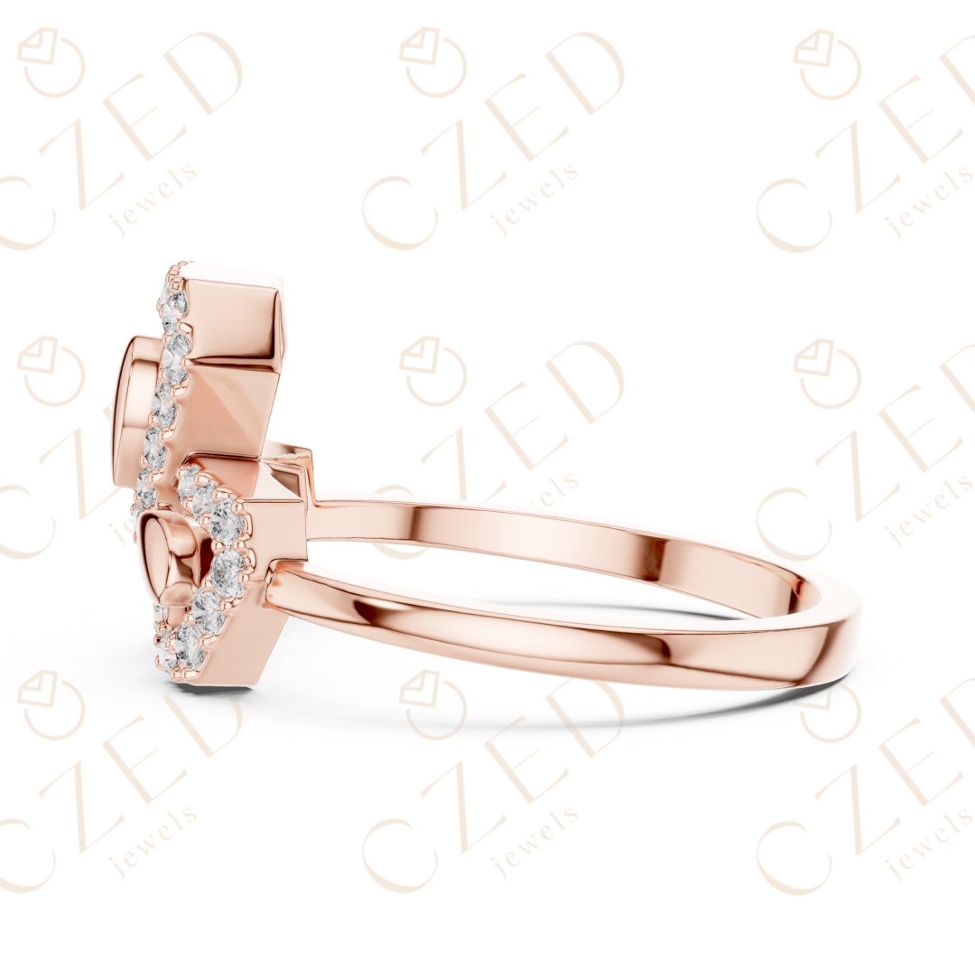 Round Cut Diamond Butterfly Halo Fashion Ring with Pavé Brilliance