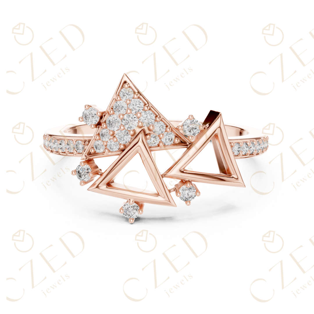 Geometric Triangle Cluster Diamond Ring with Pavé Accents