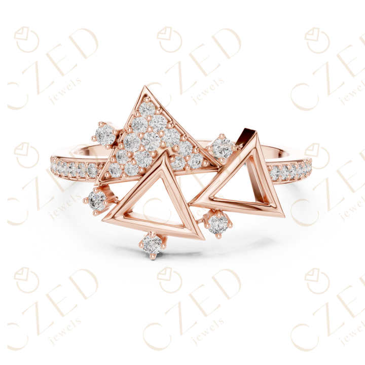 Geometric Triangle Cluster Diamond Ring with Pavé Accents