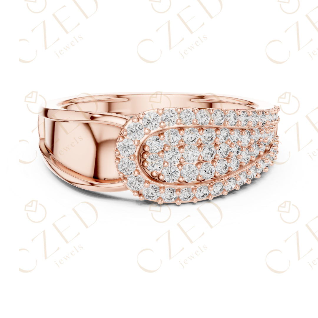Oval Layered Diamond Cluster Ring with Graduated Pavé Design
