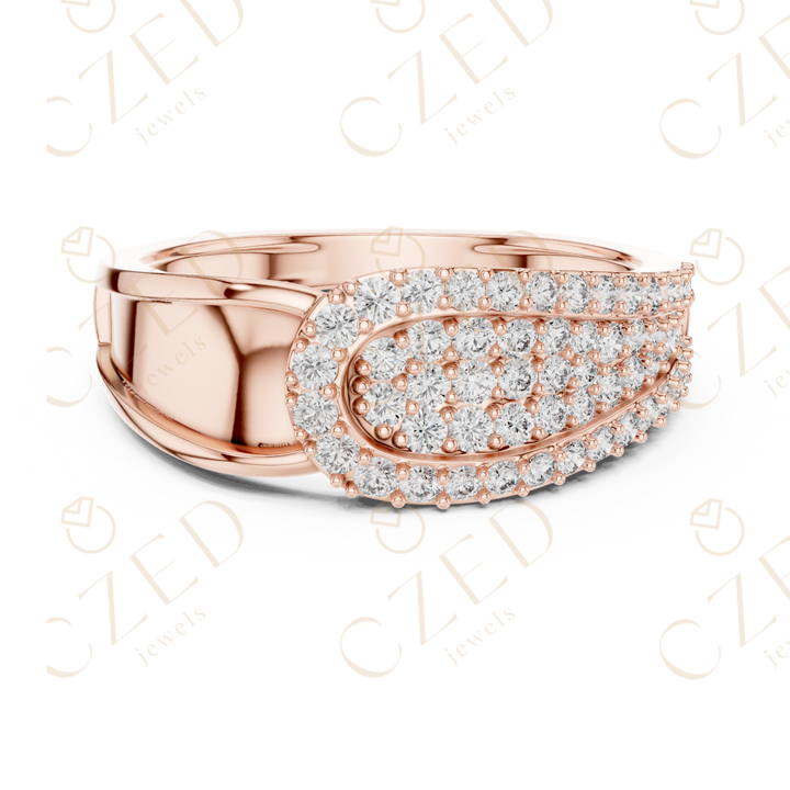 Oval Layered Diamond Cluster Ring with Graduated Pavé Design